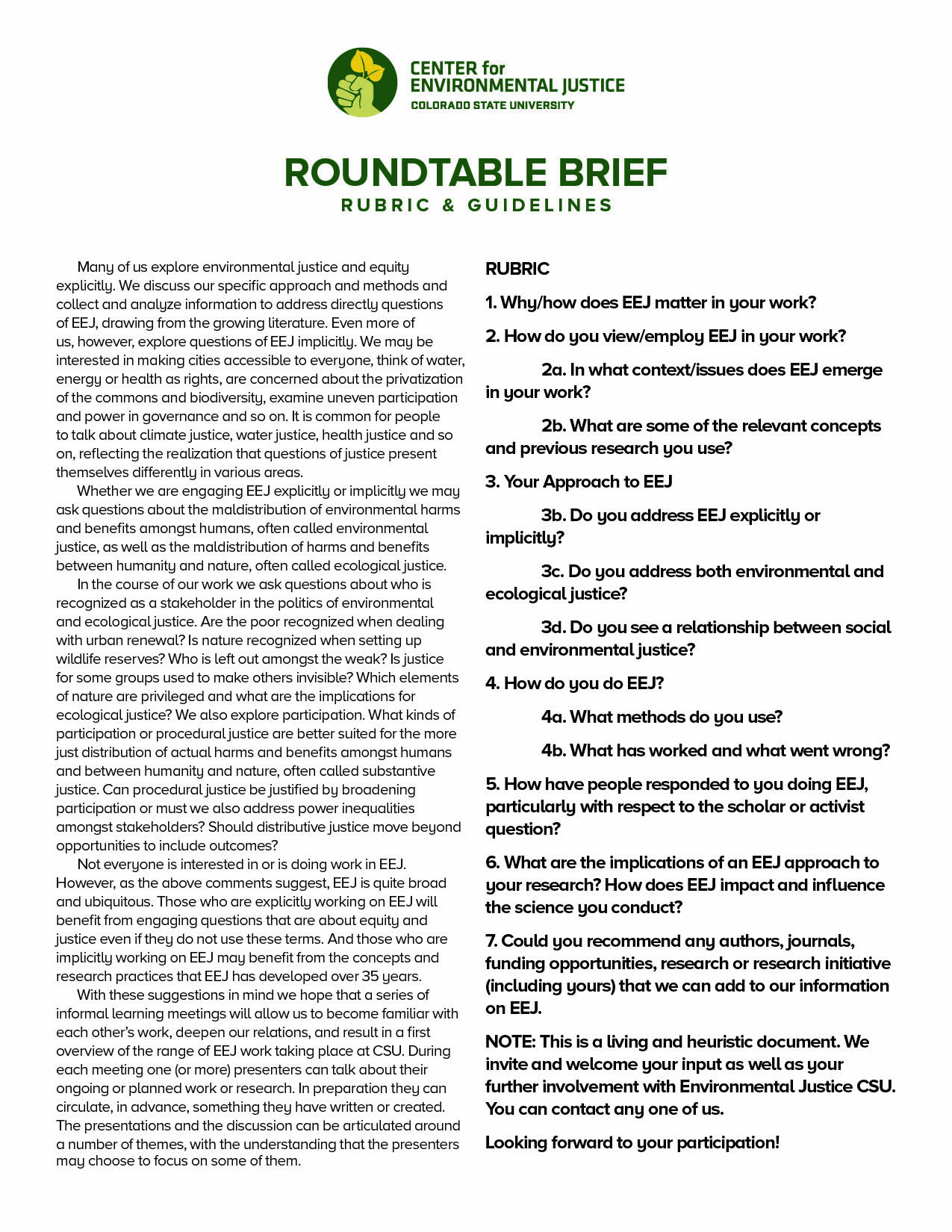 Roundtable GUIDELINES and RUBRIC 2020
